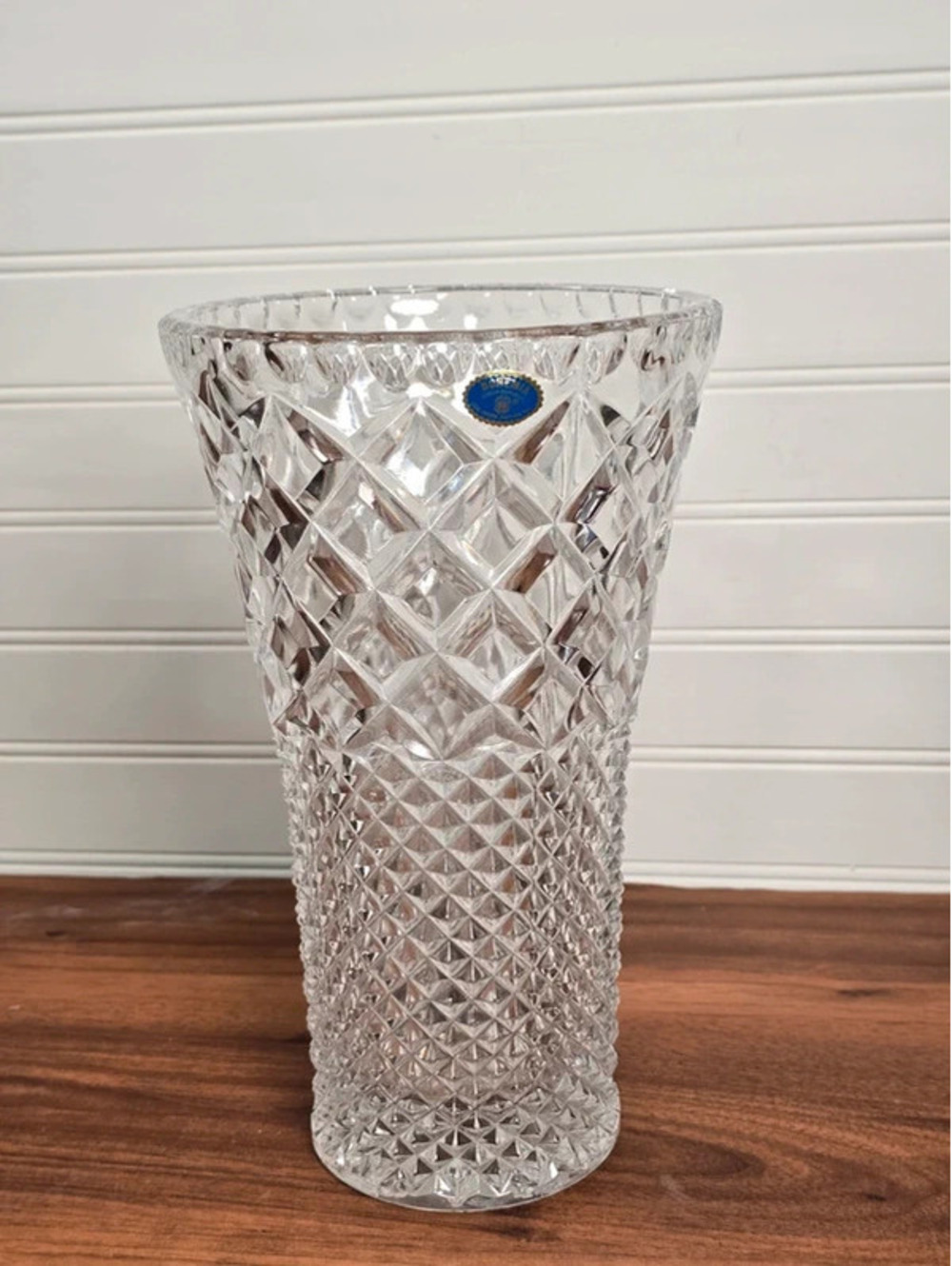 Vintage Bohemia Czech Lead Crystal Vase 24% PbO Diamond Cut 10 Inch